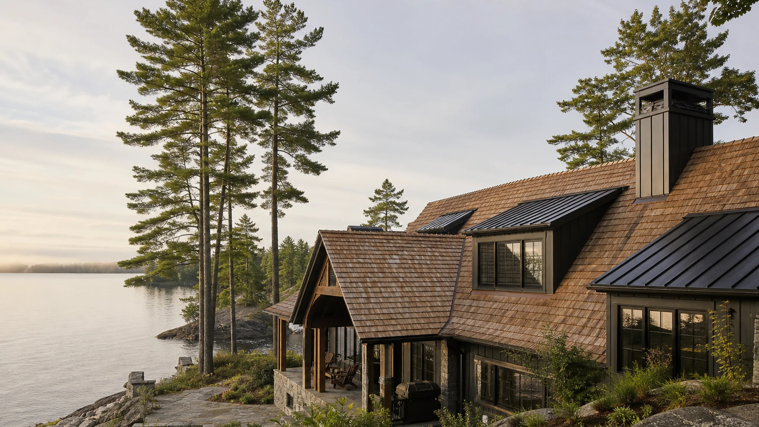 Muskoka Retreat, cedar shake and metal roofing